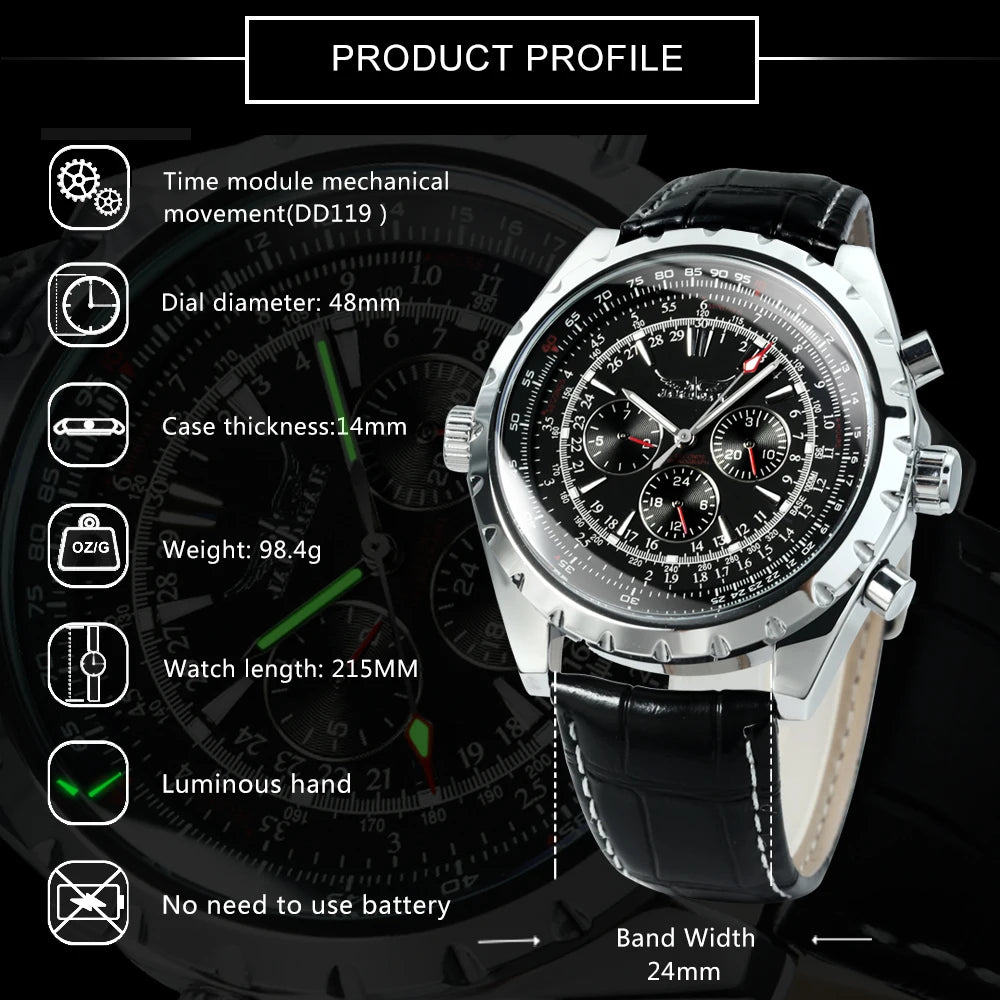 Original JARAGAR Sports Mens Watches Top Brand Luxury Automatic Mechanical Watch for Men Silver Stainless Steel Strap Military Wristwatch