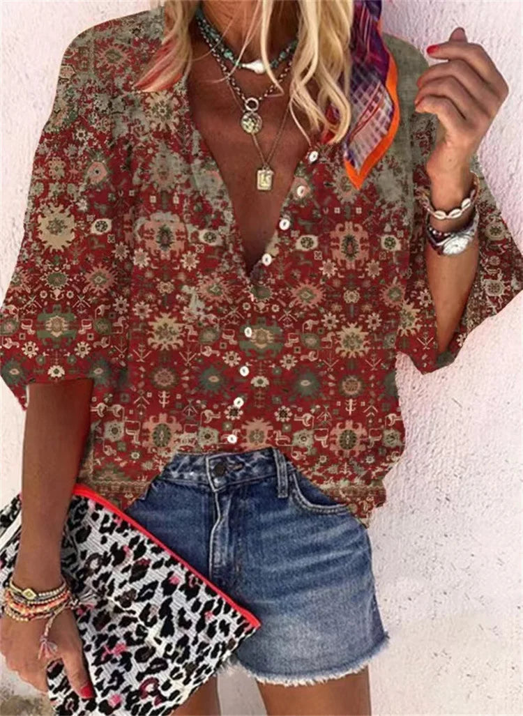 Bohemian Style Spring Summer  Breasted shirt