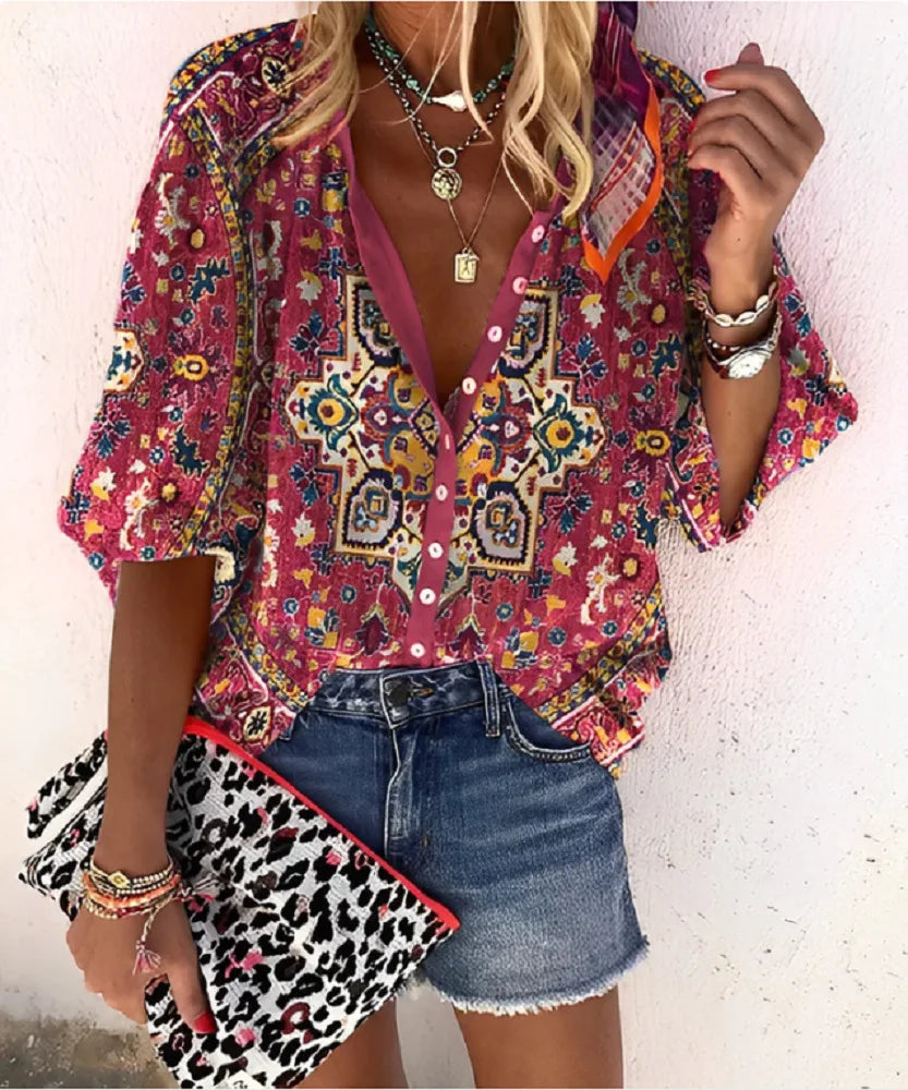 Bohemian Style Spring Summer  Breasted shirt