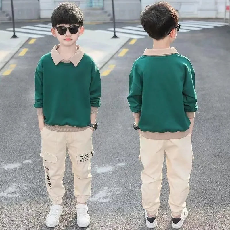 Boys’ Clothing Set, Spring/Autumn Fashion Hoodie and  Pants Tracksuit, Ages 6–14