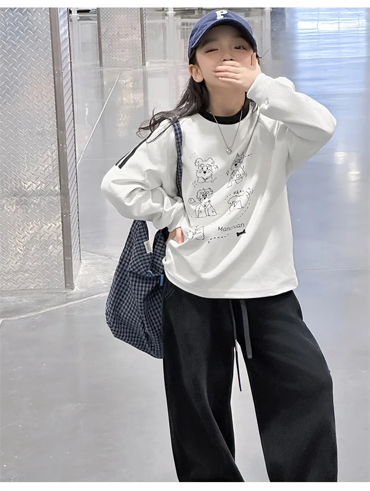 Long-sleeved Loose  Cartoon Print Tops  Age 5-14T