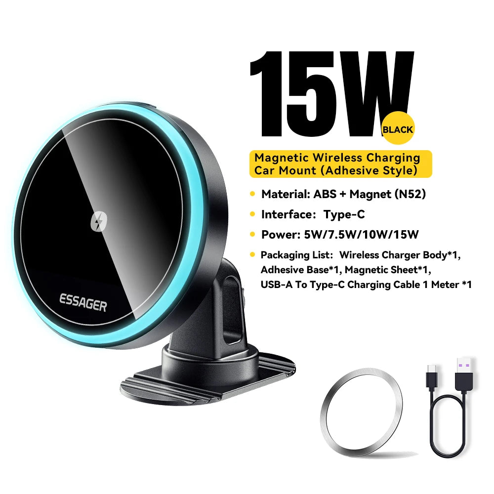 Magnetic Wireless Charger Car Phone Holder For IPhone 15 14 13 and Android