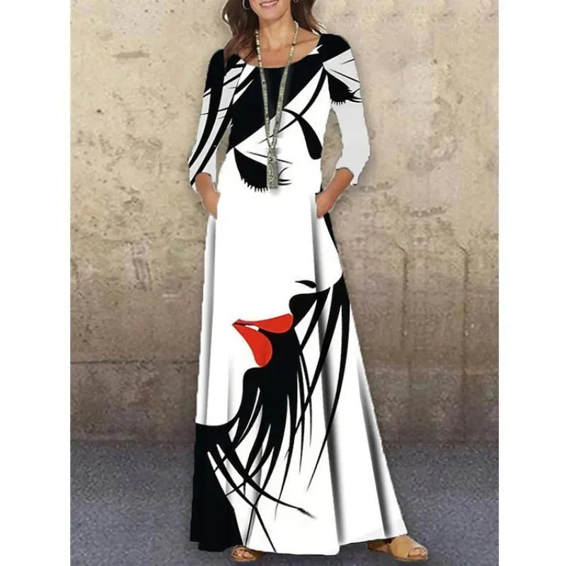 Geovani Casual Flower Autumn Print Party Dress