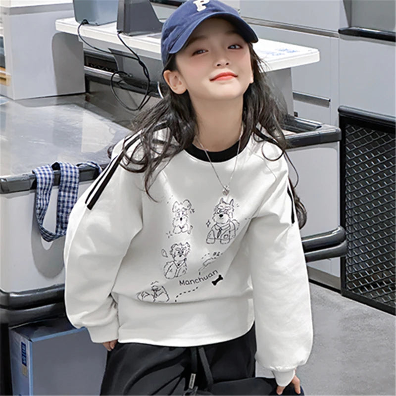 Long-sleeved Loose  Cartoon Print Tops  Age 5-14T