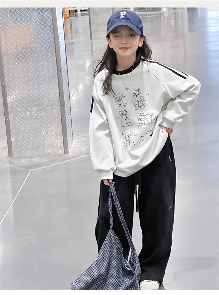 Long-sleeved Loose  Cartoon Print Tops  Age 5-14T