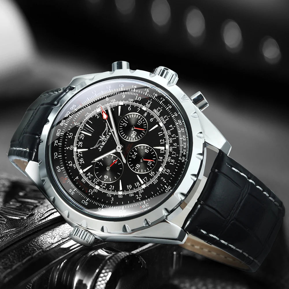 Original JARAGAR Sports Mens Watches Top Brand Luxury Automatic Mechanical Watch for Men Silver Stainless Steel Strap Military Wristwatch