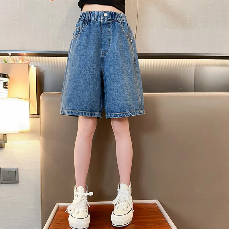 Girls’ Denim Shorts – Summer Casual Solid Jeans Shorts for Kids & Teens