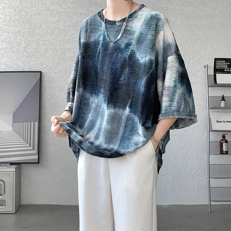 Men Silk Tie-Dyed Short-Sleeved T Shirt