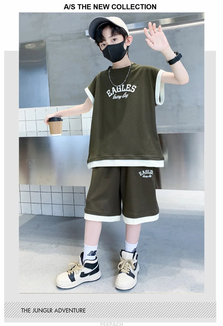 Teenage Boys Short Sleeve Cotton T-shirt & Shorts