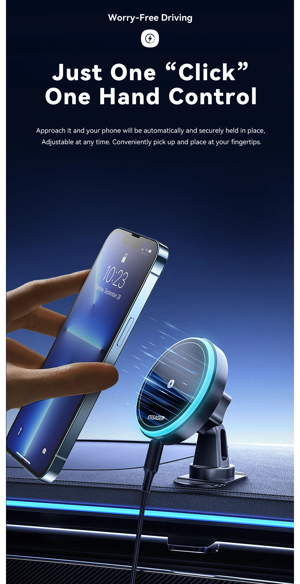 Magnetic Wireless Charger Car Phone Holder For IPhone 15 14 13 and Android