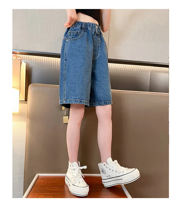 Girls’ Denim Shorts – Summer Casual Solid Jeans Shorts for Kids & Teens