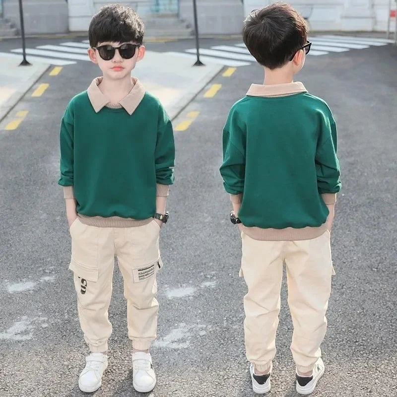 Boys’ Clothing Set, Spring/Autumn Fashion Hoodie and  Pants Tracksuit, Ages 6–14
