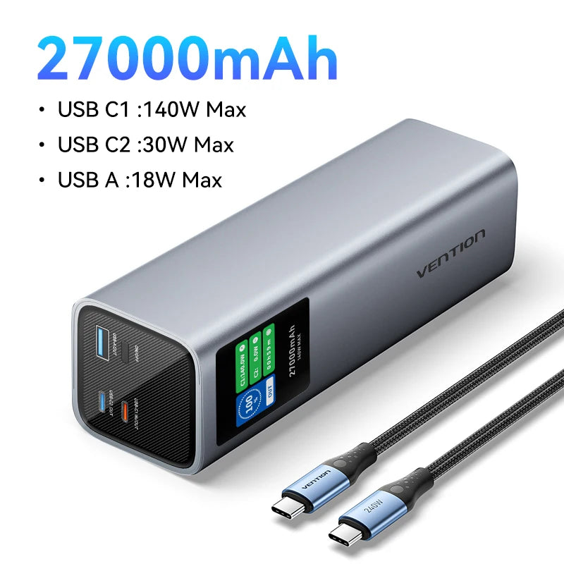 Navarro Vention 140W 27,000mAh Portable Power Bank – PD 100W External Battery for MacBook, iPad, iPhone & Laptops