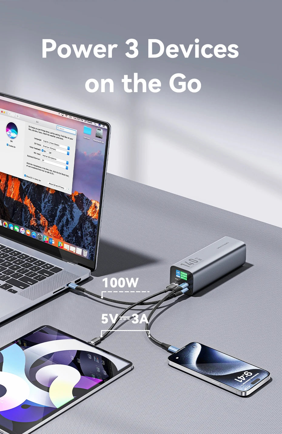 Navarro Vention 140W 27,000mAh Portable Power Bank – PD 100W External Battery for MacBook, iPad, iPhone & Laptops