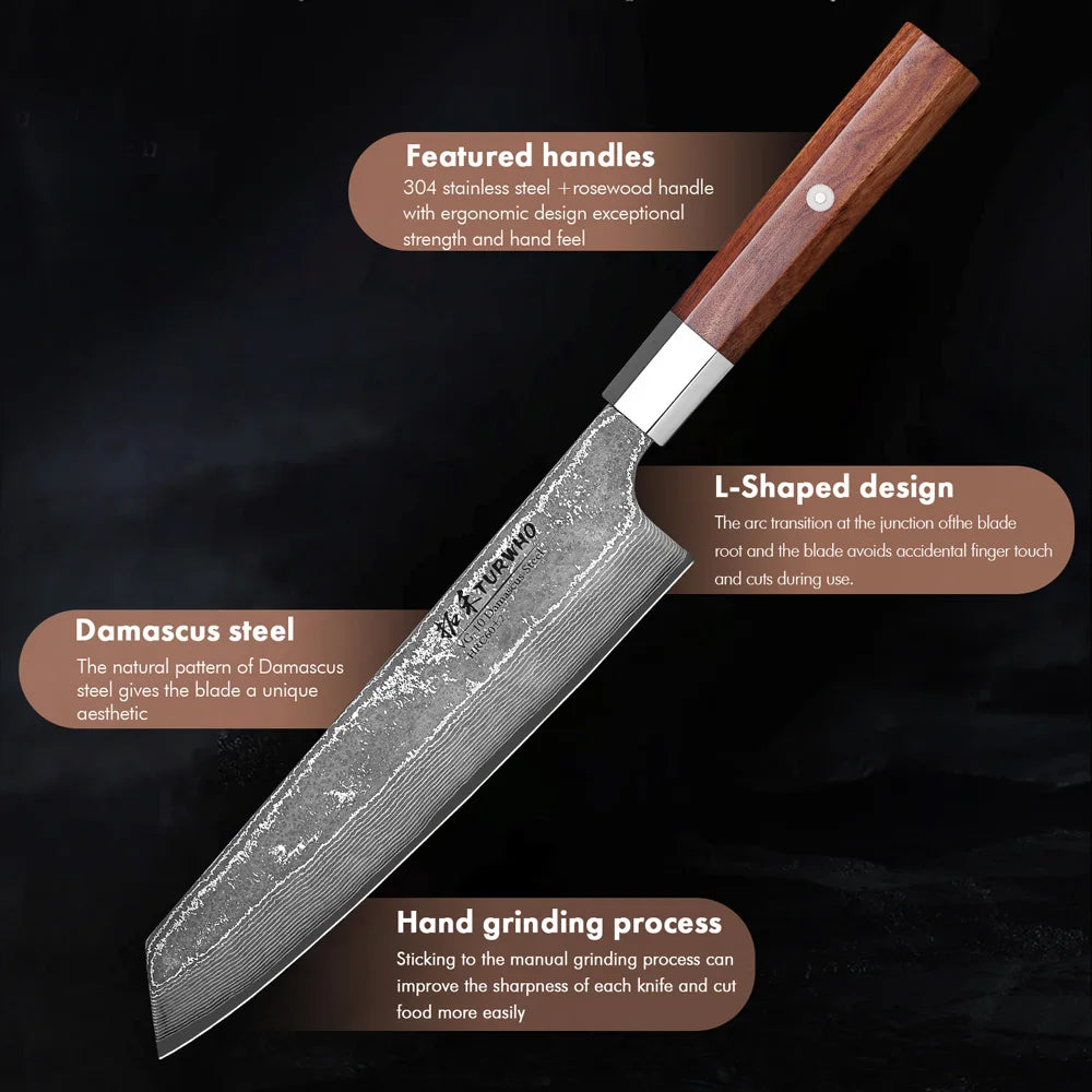 TURWHO 8.2-inch Japanese Handmade Kiritsuke Knife Damascus Steel Professional Chef Knives Kitchen Cleaver Bunka Cooking Tools