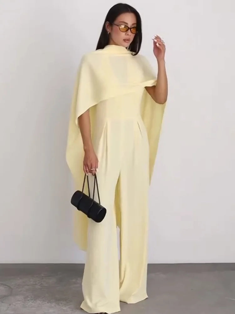 Sylvester Design  High-Neck Cape Overlay Jumpsuit