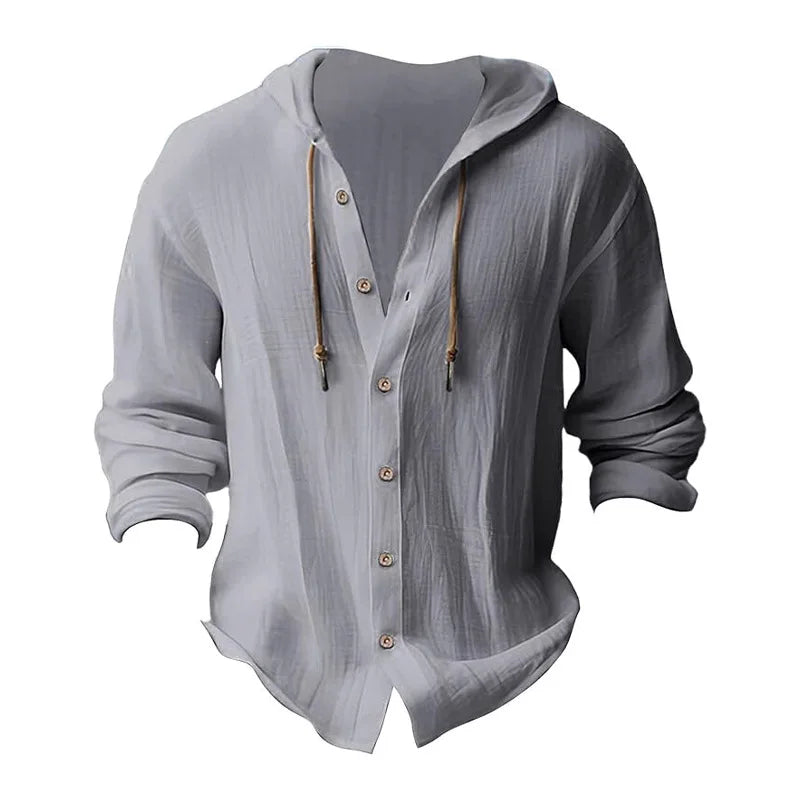 Beach Cotton Linen Hooded Shirt