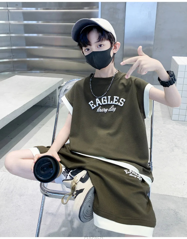 Teenage Boys Short Sleeve Cotton T-shirt & Shorts