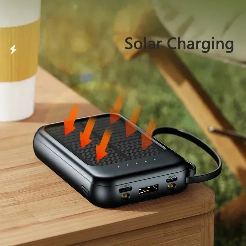 20000mAh Solar Power Bank with Built-In Cable – Dual USB Portable Charger & LED Light