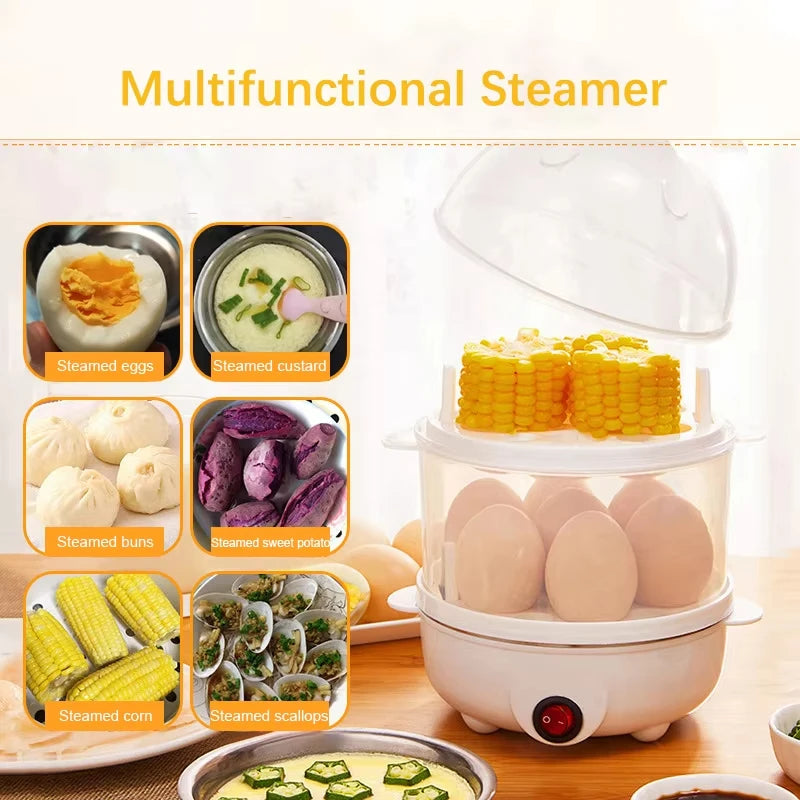 Multifunction Electric Egg Cooker – Double-Layer Egg Boiler for Eggs, Corn & Milk | Rapid Breakfast Cooking Steamer for Kitchen Appliances