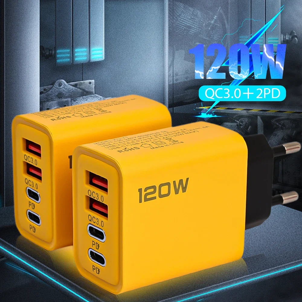 120W Fast Charging 4 Ports Mobile Phone Charger