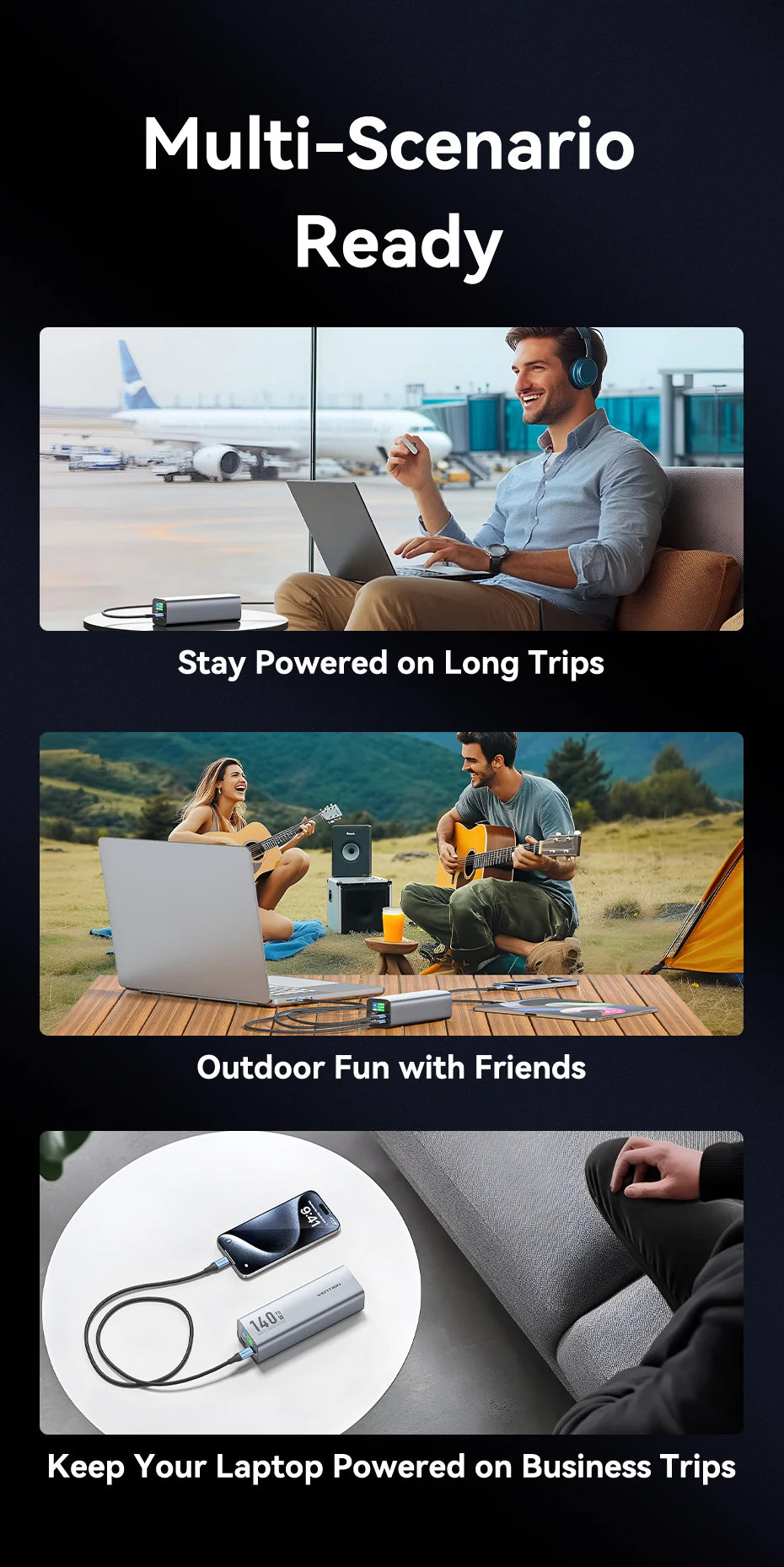 Navarro Vention 140W 27,000mAh Portable Power Bank – PD 100W External Battery for MacBook, iPad, iPhone & Laptops