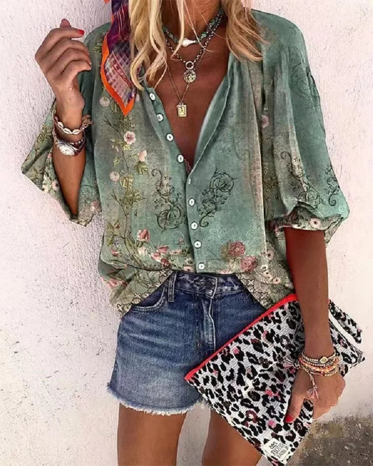 Bohemian Style Spring Summer  Breasted shirt