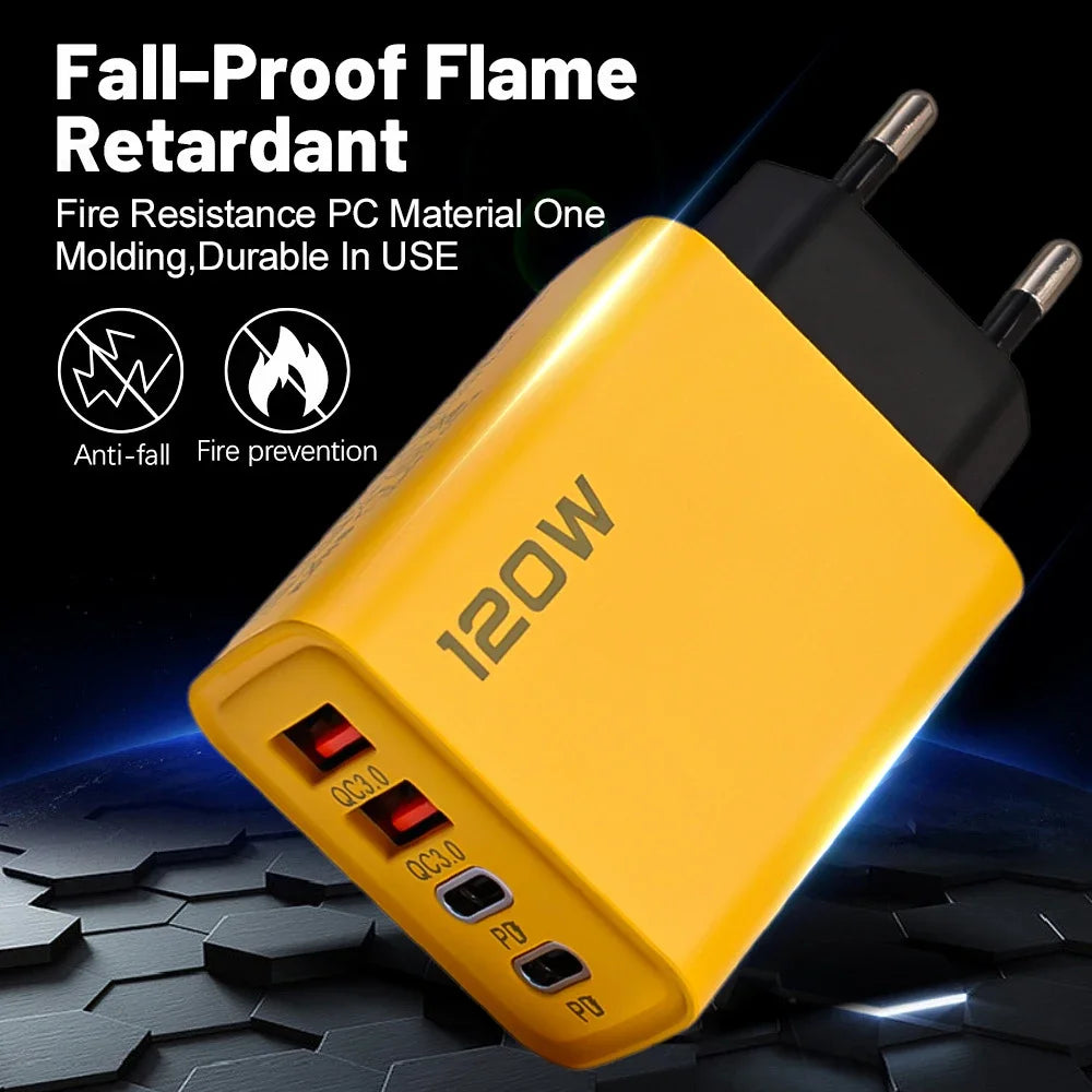 120W Fast Charging 4 Ports Mobile Phone Charger