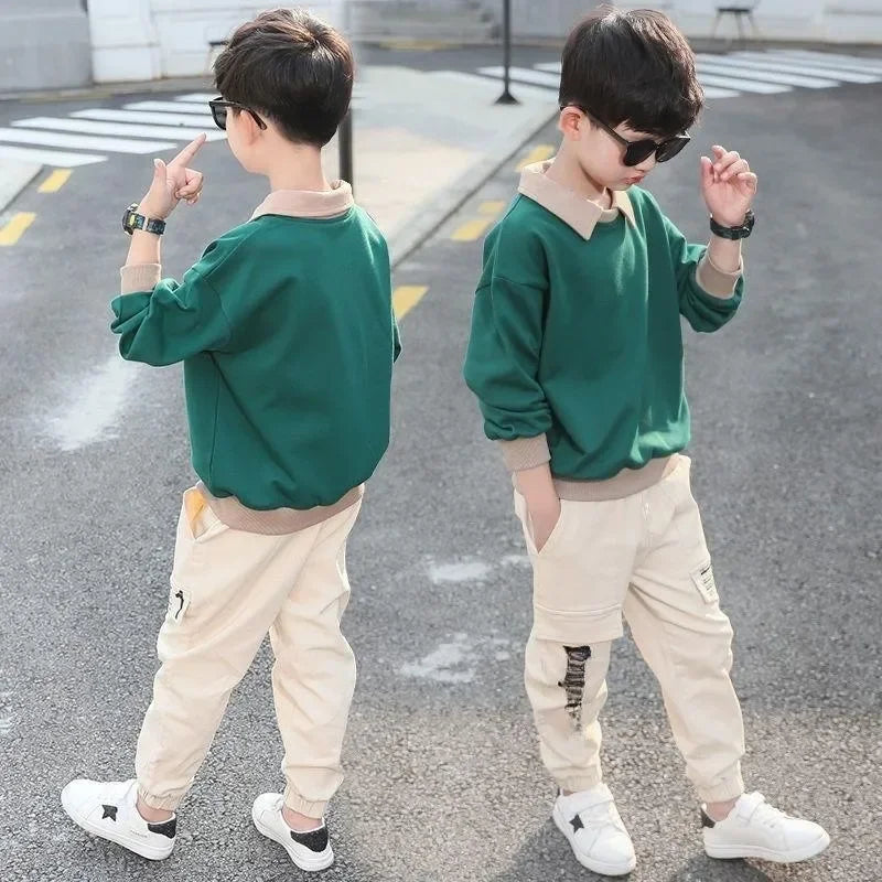 Boys’ Clothing Set, Spring/Autumn Fashion Hoodie and  Pants Tracksuit, Ages 6–14