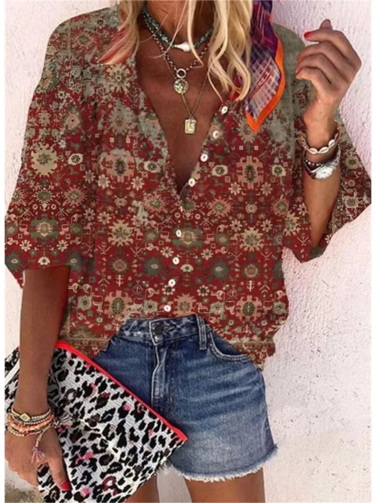 Bohemian Style Spring Summer  Breasted shirt