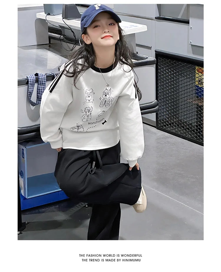 Long-sleeved Loose  Cartoon Print Tops  Age 5-14T