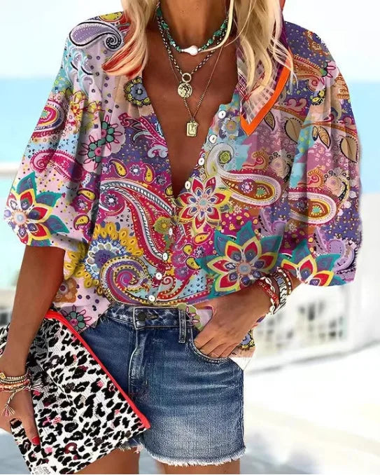 Bohemian Style Spring Summer  Breasted shirt