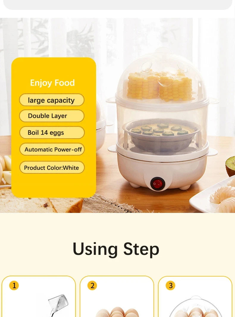 Multifunction Electric Egg Cooker – Double-Layer Egg Boiler for Eggs, Corn & Milk | Rapid Breakfast Cooking Steamer for Kitchen Appliances