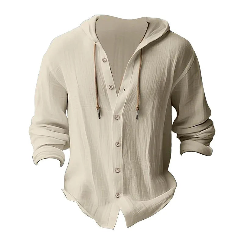 Beach Cotton Linen Hooded Shirt