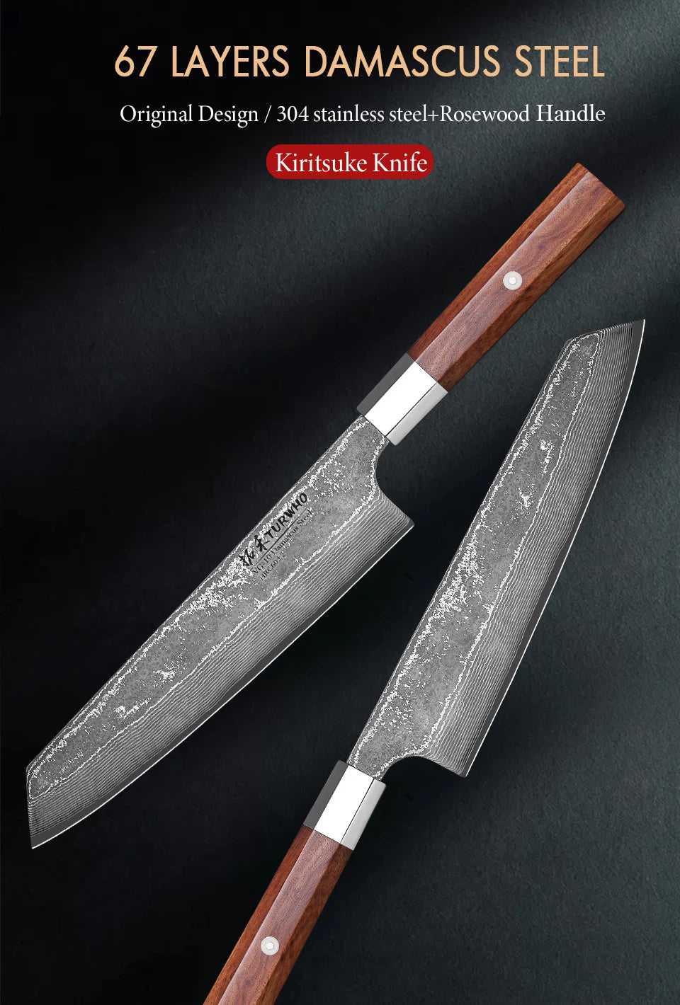 TURWHO 8.2-inch Japanese Handmade Kiritsuke Knife Damascus Steel Professional Chef Knives Kitchen Cleaver Bunka Cooking Tools