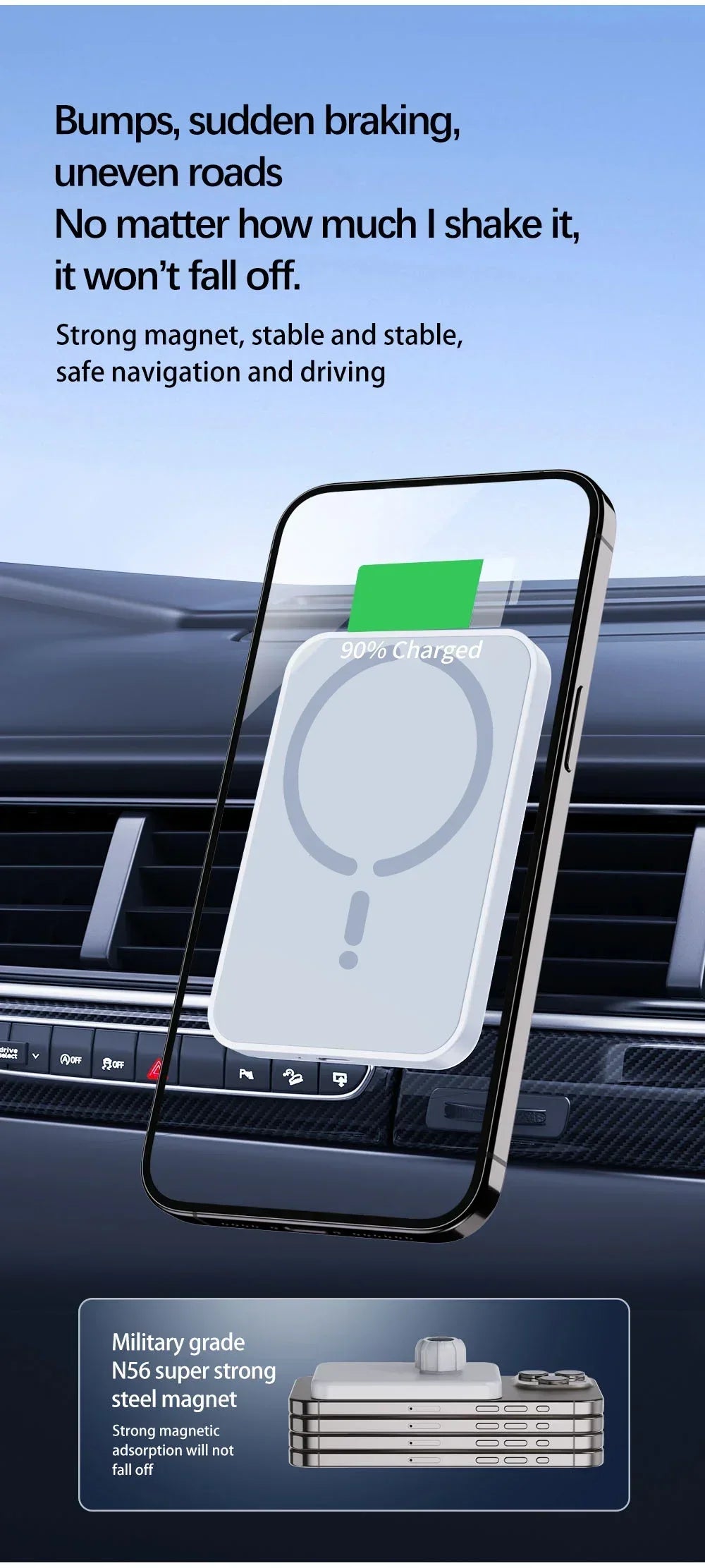 Magnetic Wireless Car Charger for iPhone 16 15 14 13 12 Pro Max