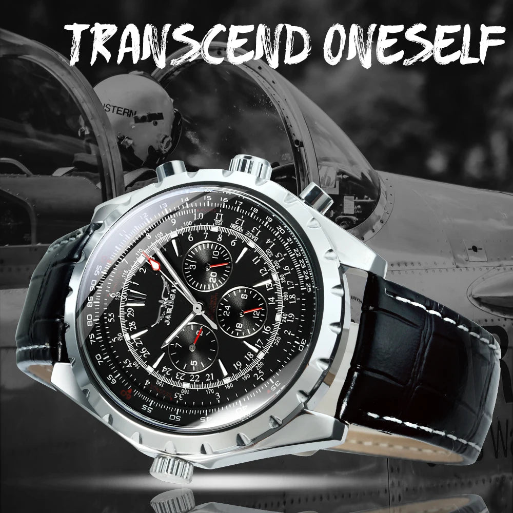 Original JARAGAR Sports Mens Watches Top Brand Luxury Automatic Mechanical Watch for Men Silver Stainless Steel Strap Military Wristwatch