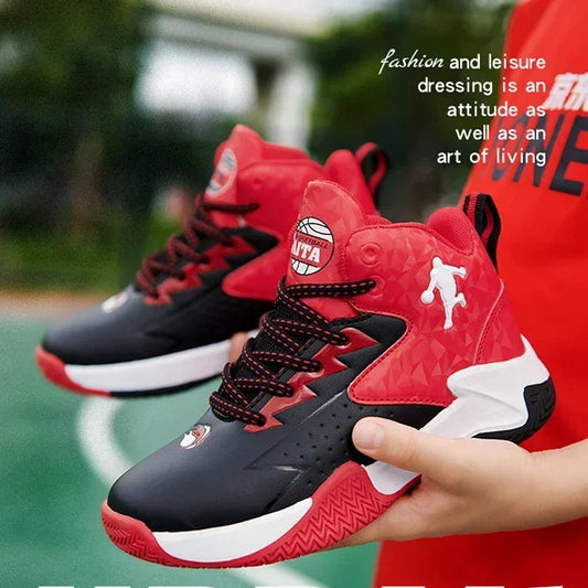 Children Basketball Shoes for Boys Girls Kids Teenagers Breathable Non-slip Lace Up Indoor Outdoor Training Sneakers Tennis Shoe