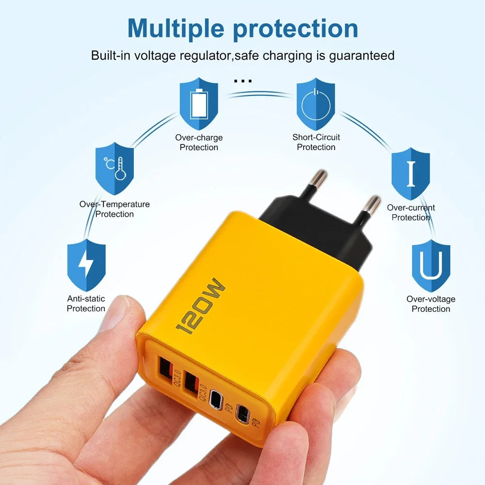 120W Fast Charging 4 Ports Mobile Phone Charger