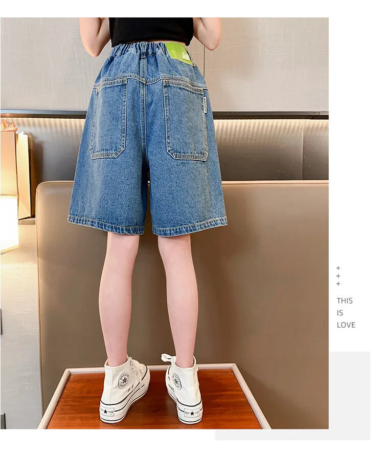 Girls’ Denim Shorts – Summer Casual Solid Jeans Shorts for Kids & Teens