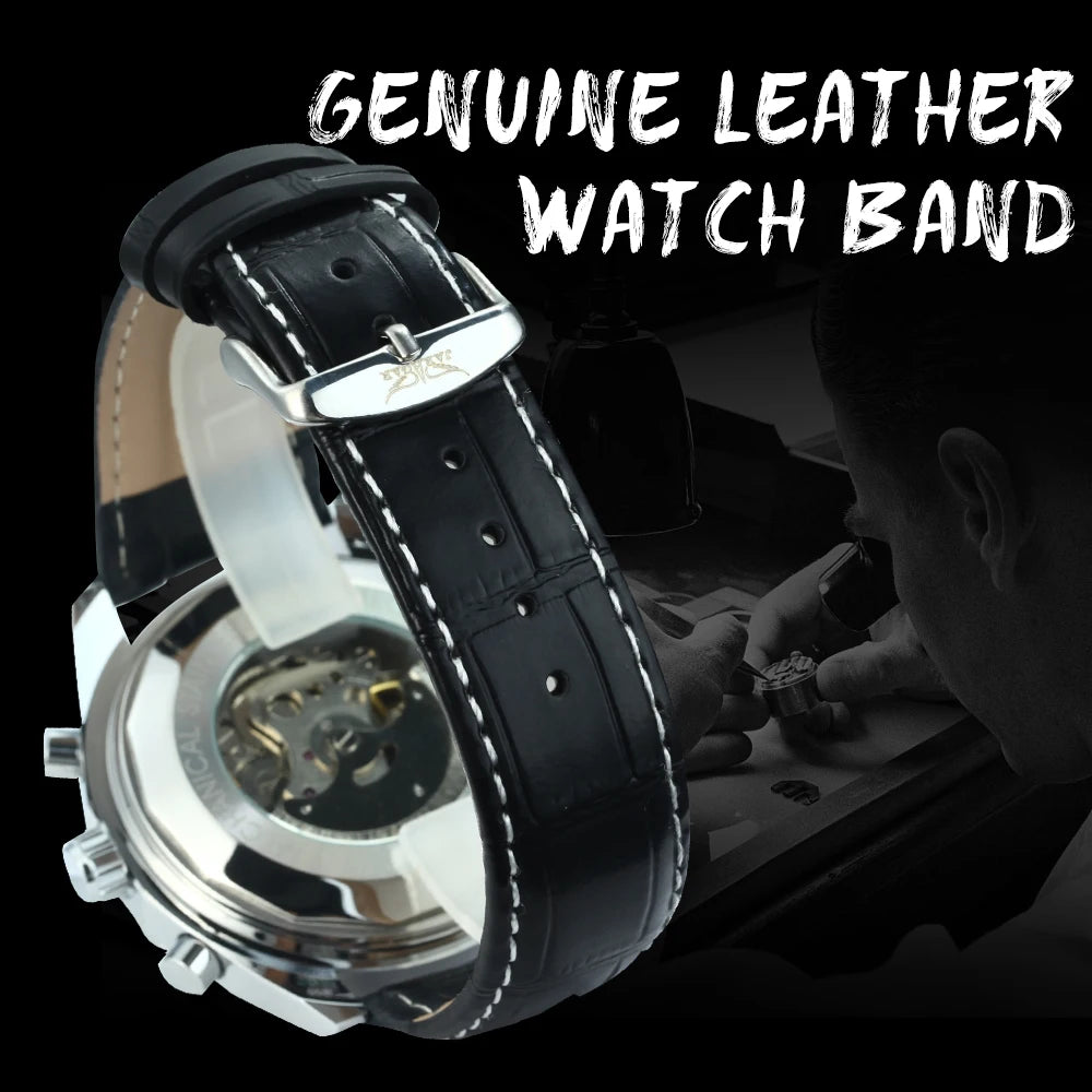 Original JARAGAR Sports Mens Watches Top Brand Luxury Automatic Mechanical Watch for Men Silver Stainless Steel Strap Military Wristwatch