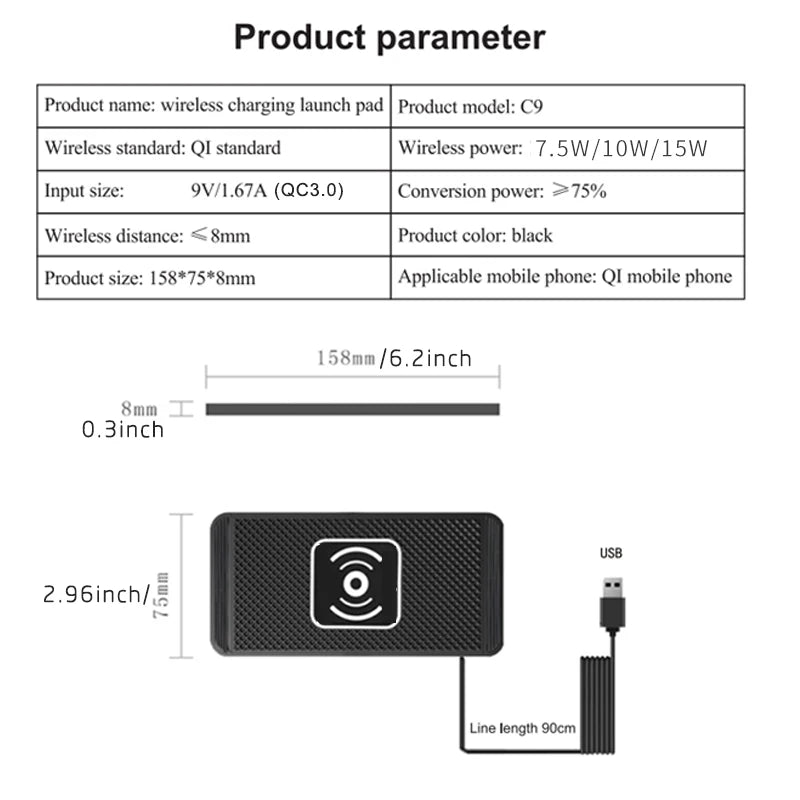 15w Non Slip  Car Charger Charging Pad For Android For IPhone 11/12/13/14