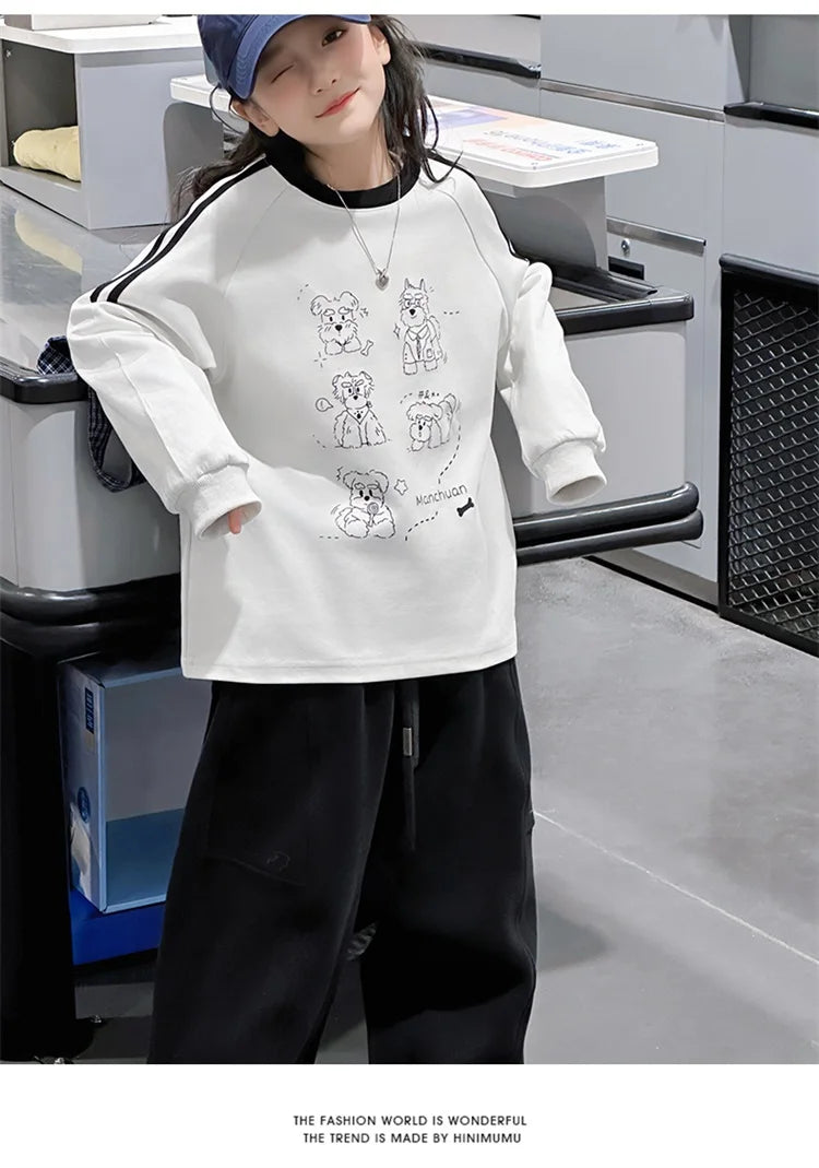 Long-sleeved Loose  Cartoon Print Tops  Age 5-14T