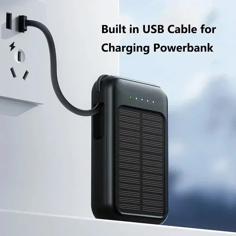 20000mAh Solar Power Bank with Built-In Cable – Dual USB Portable Charger & LED Light
