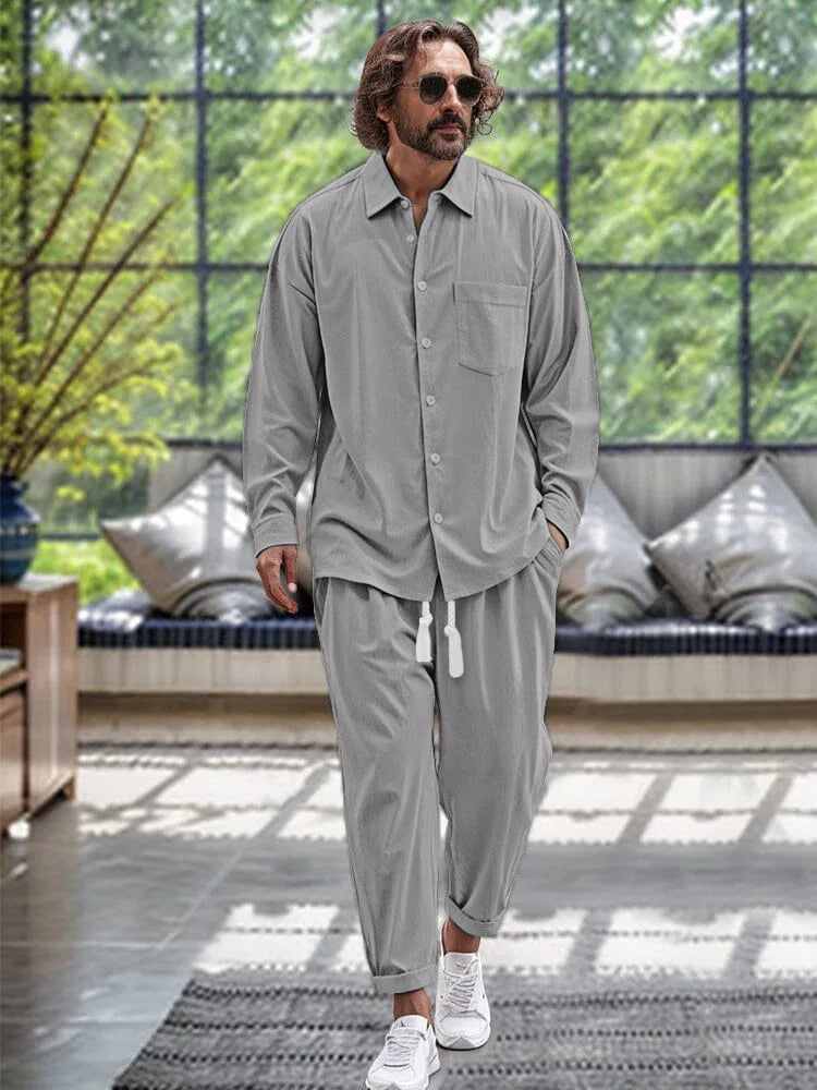 Linen shirt casual loose solid color Shirt and Pants