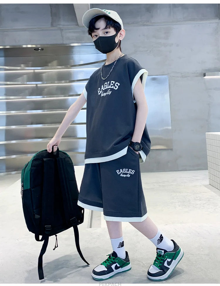 Teenage Boys Short Sleeve Cotton T-shirt & Shorts