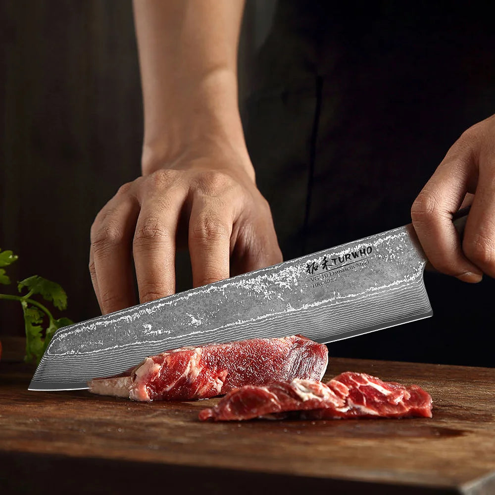 TURWHO 8.2-inch Japanese Handmade Kiritsuke Knife Damascus Steel Professional Chef Knives Kitchen Cleaver Bunka Cooking Tools