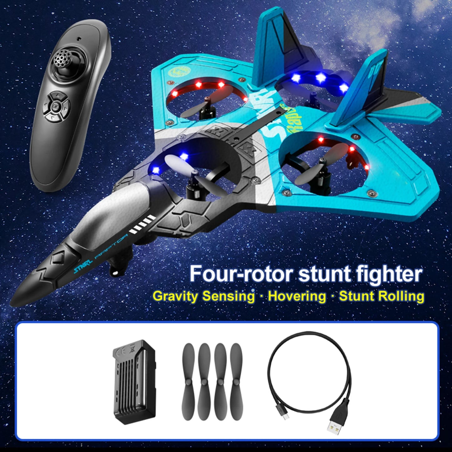 RC Airplane 2.4GHz 6CH EPP RC Plane 4 Motor RC Aircraft  with Function Gravity Sensing Stunt Roll Cool Light 2 Battery