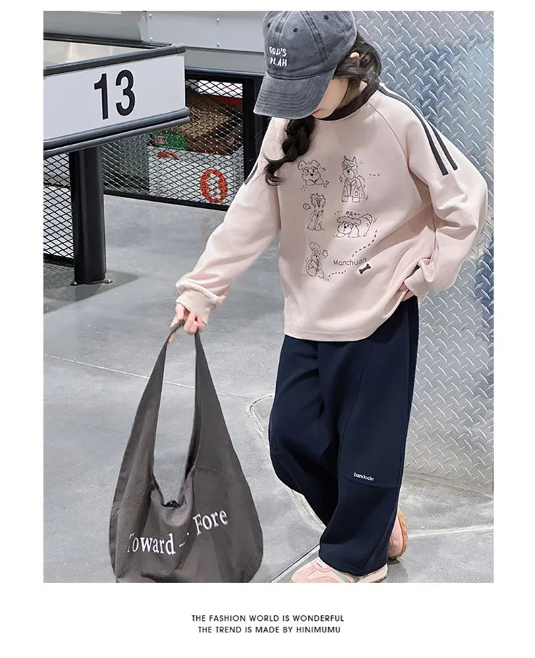 Long-sleeved Loose  Cartoon Print Tops  Age 5-14T