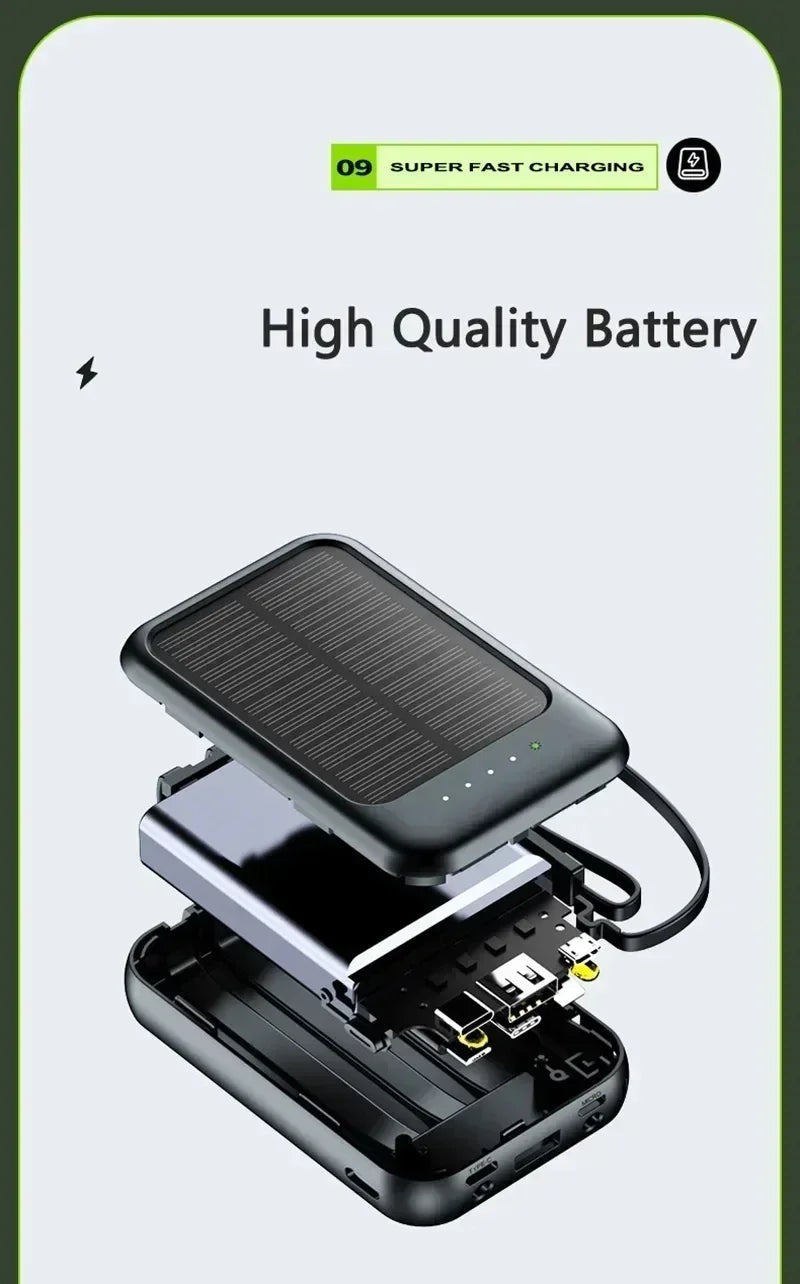 20000mAh Solar Power Bank with Built-In Cable – Dual USB Portable Charger & LED Light
